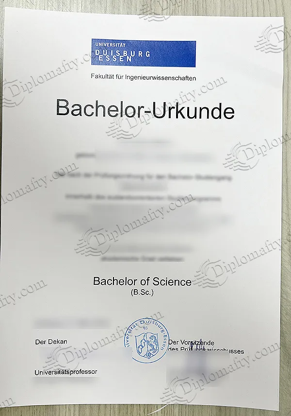 想看杜伊斯堡埃森综合大学毕业证样本?这儿有高清图